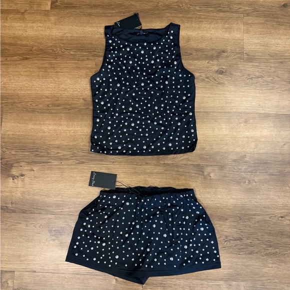 Grey Bandit Dresses & Skirts - Black Embellished Skort Set with Silver Studs